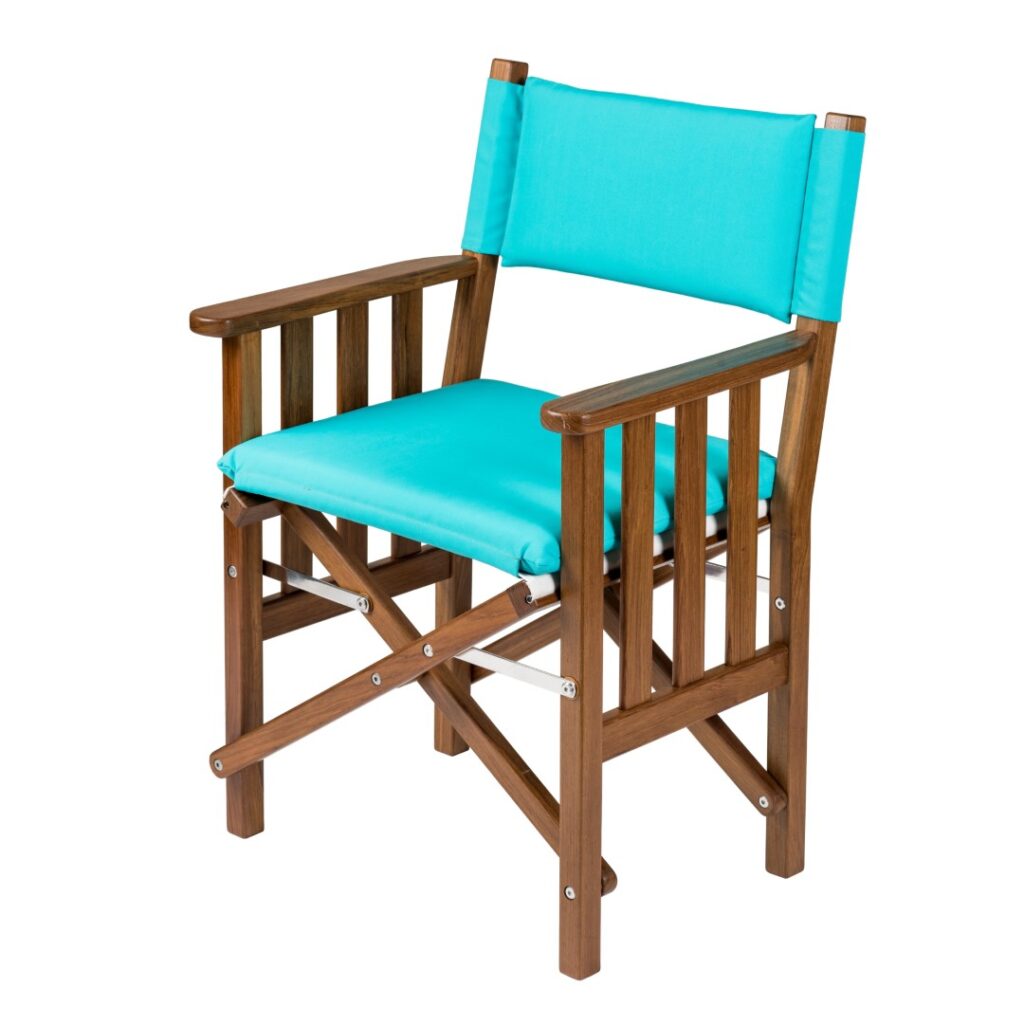 Solid Teak Directors Chair II with Aqua Cushion