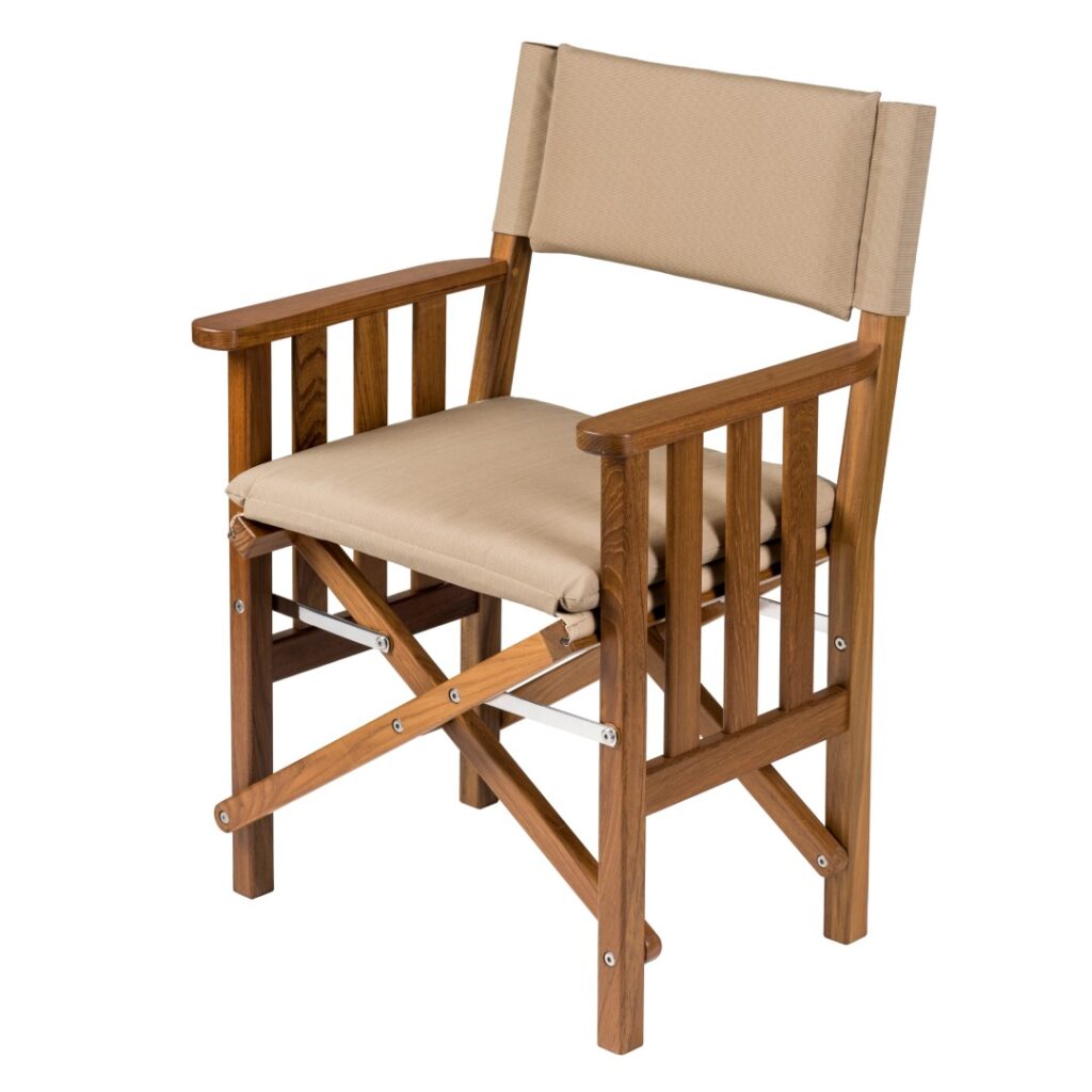 Solid Teak Directors Chair II with Forza Beige Cushion