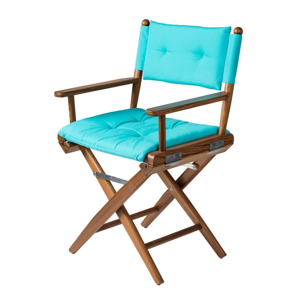 Solid Teak Directors Chair with Aqua Cushion