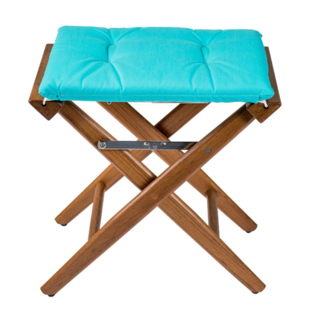 Solid Teak Directors Stool with Aqua Cushion