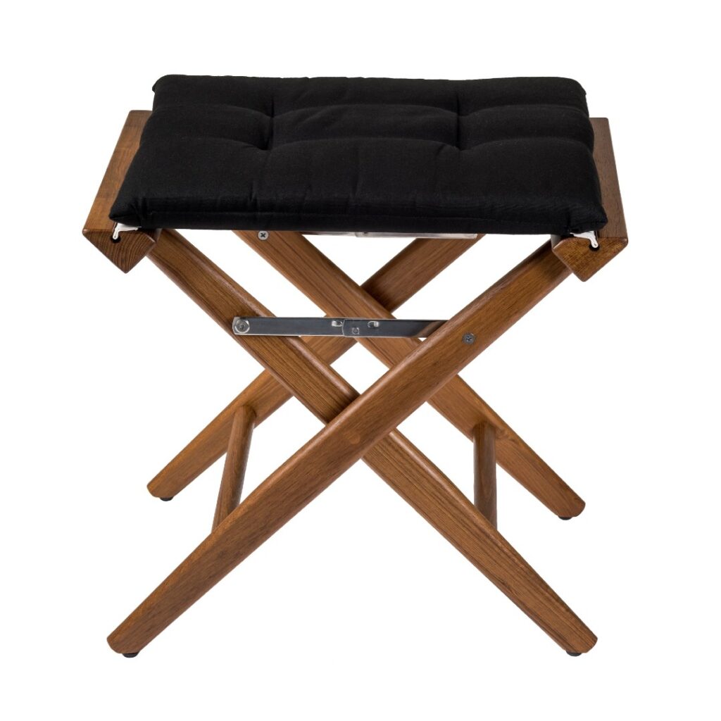 Solid Teak Directors Stool with Black Cushion