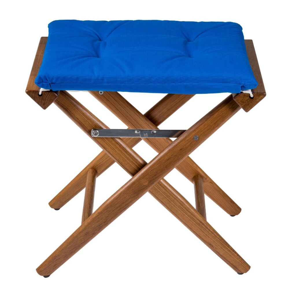 Solid Teak Directors Stool with Kobalt Cushion