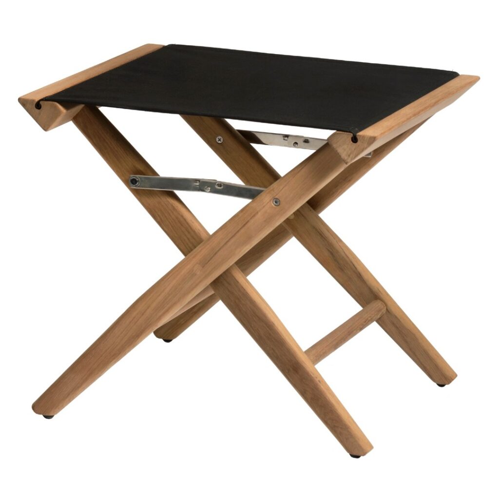 Solid Teak Directors Stool with Black Canvas